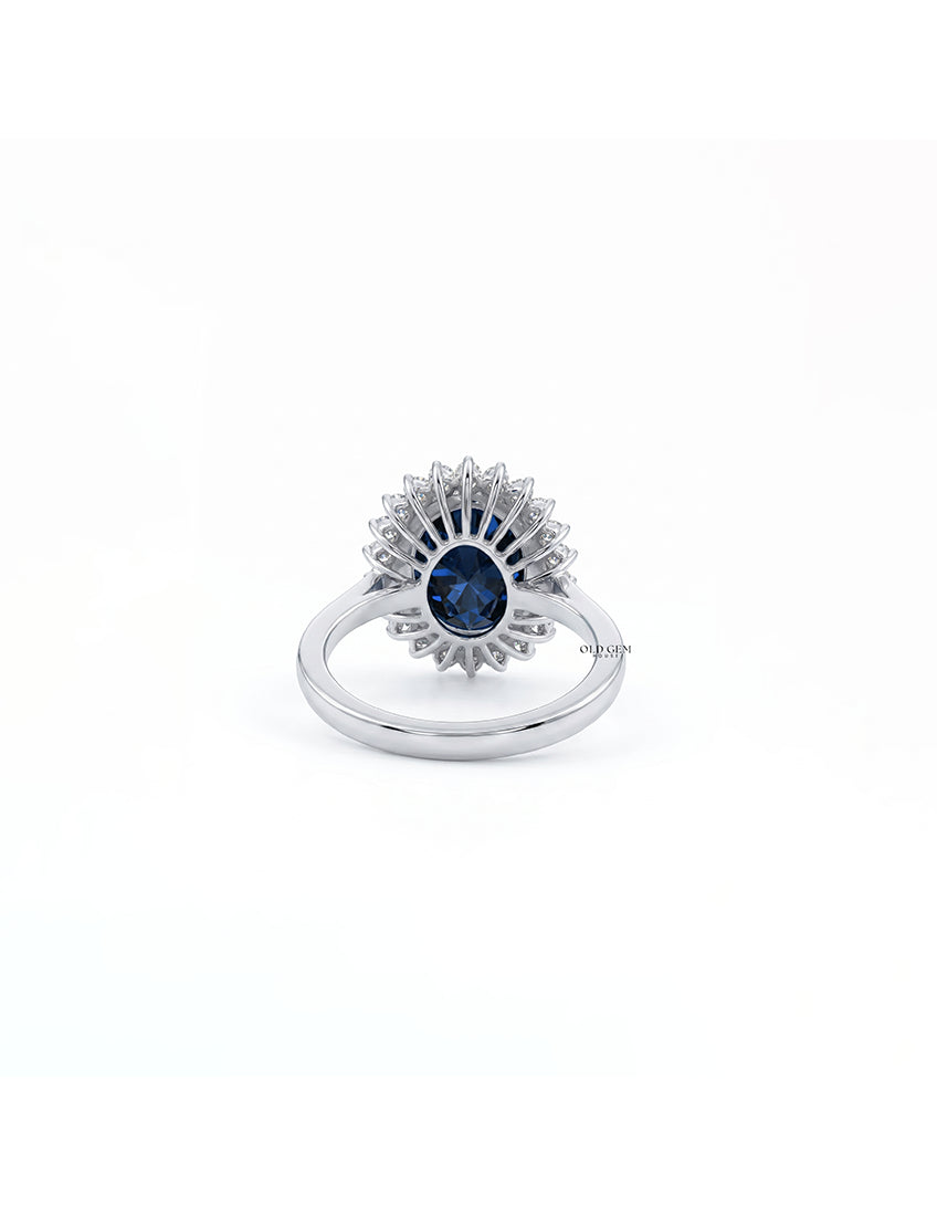Art Deco Sapphire Oval Gemstone Halo Engagement Ring Engagement Ring