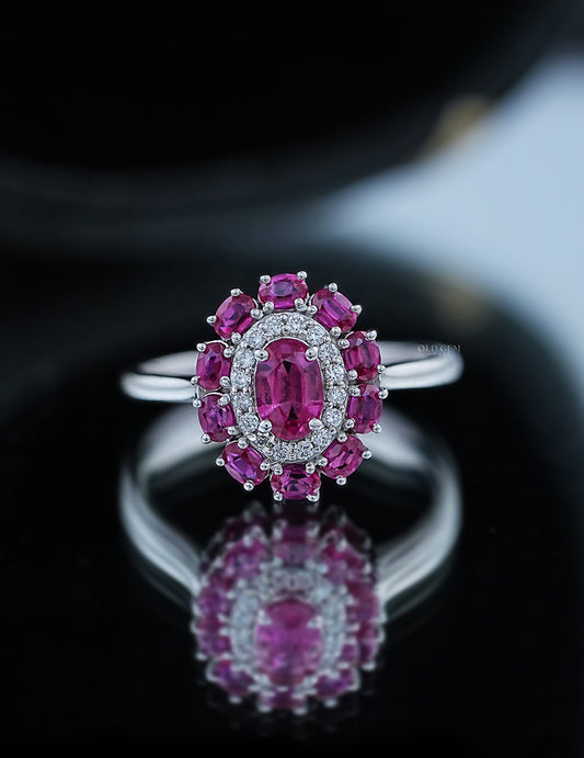 Oval Cut Lab Diamond Halo Engagement Ring