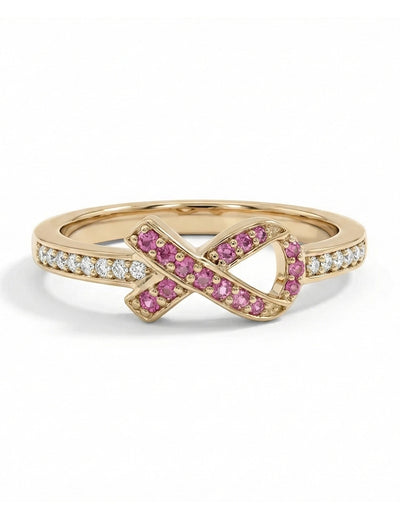 Edwardian Pink Round Gemstone Cancer Ribbon Accent Ring