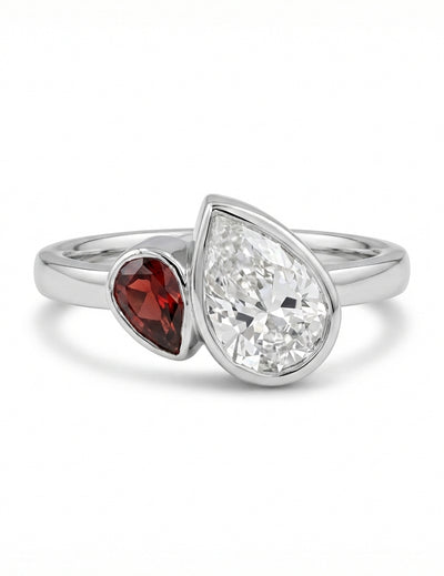 Pear Cut Lab Ruby Gemstone Toi Et Moi Ring