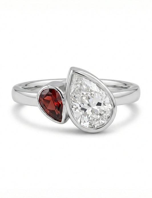 Pear Cut Lab Ruby Gemstone Toi Et Moi Ring Engagement Ring