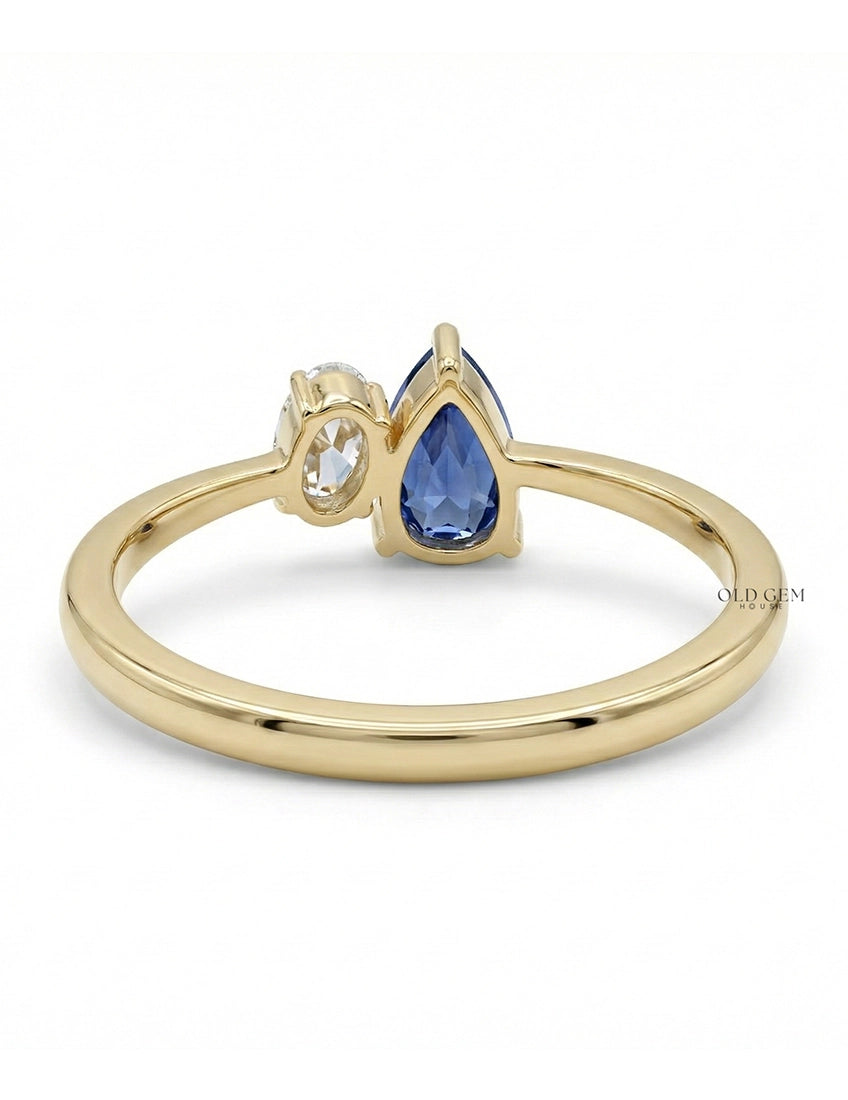 Art Deco Pear Blue Gemstone Toi Et Moi Engagement Ring Engagement Ring