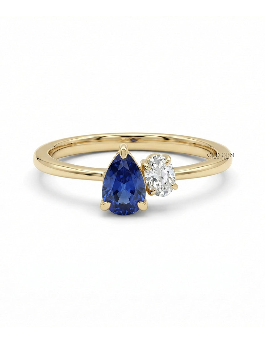 Art Deco Pear Blue Gemstone Toi Et Moi Engagement Ring Engagement Ring