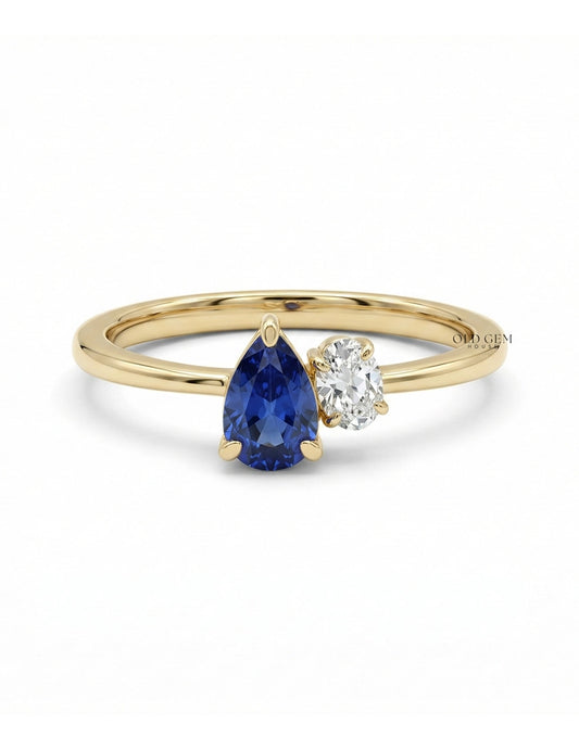Pear Blue Gemstone Toi Et Moi Engagement Ring