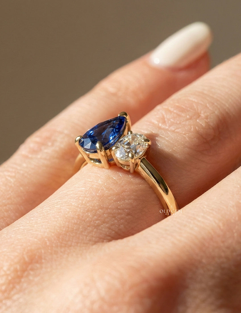 Art Deco Pear Blue Gemstone Toi Et Moi Engagement Ring Engagement Ring