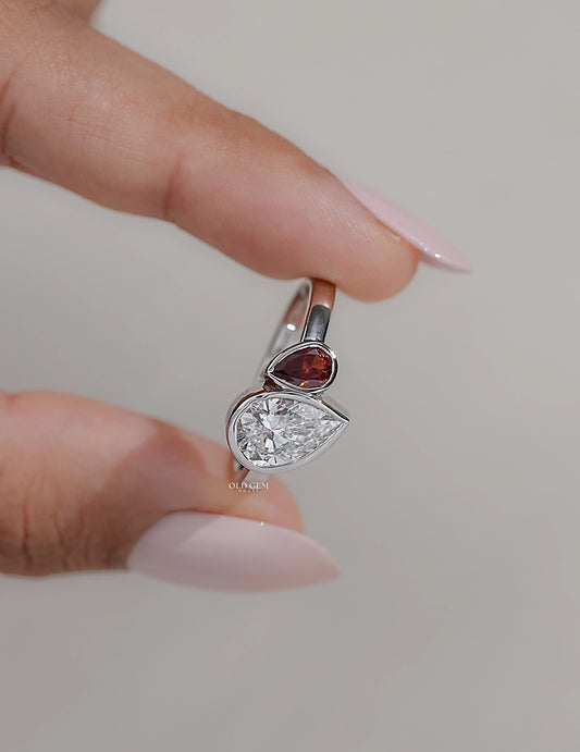 Pear Cut Lab Ruby Gemstone Toi Et Moi Ring Engagement Ring