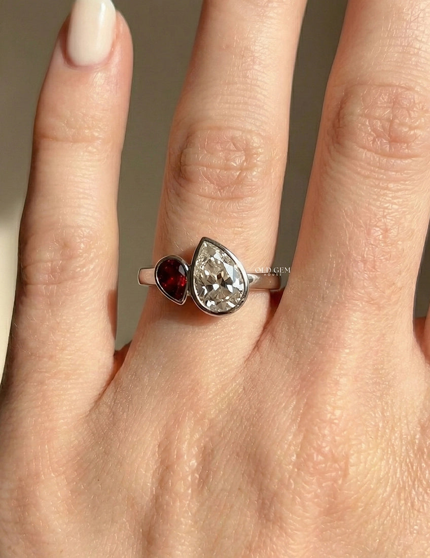 Pear Cut Lab Ruby Gemstone Toi Et Moi Ring Engagement Ring