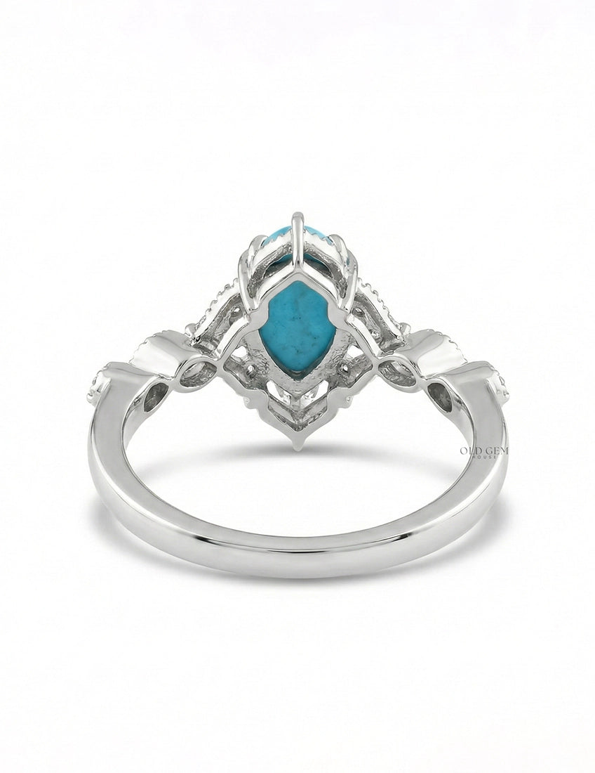 Floral Victorian Turquoise Pear Gemstone Ring Engagement Ring