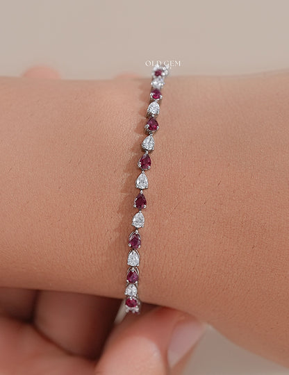 Art Deco Pear Ruby Gemstone Alternative Tennis Bracelet Bracelet