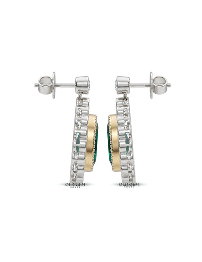Pear Shape Emerald Gemstone Halo Diamond Drop Earring Earrings