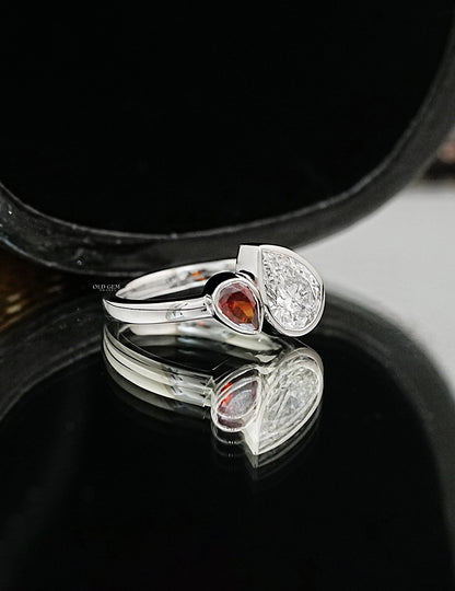 Pear Cut Lab Ruby Gemstone Toi Et Moi Ring