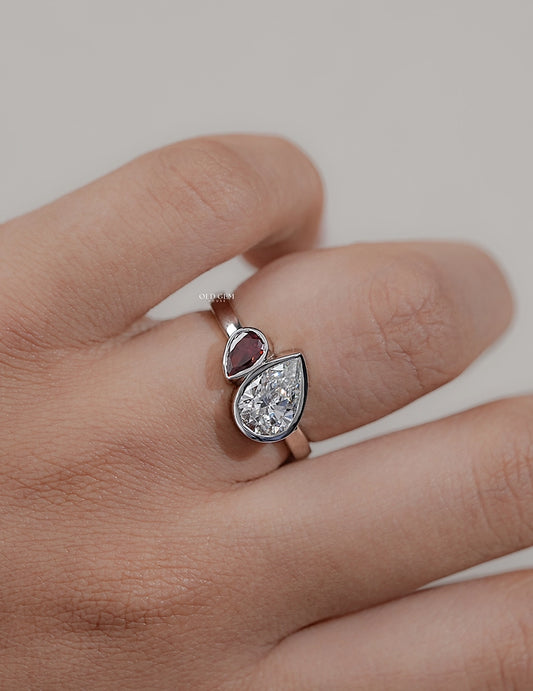Pear Cut Lab Ruby Gemstone Toi Et Moi Ring
