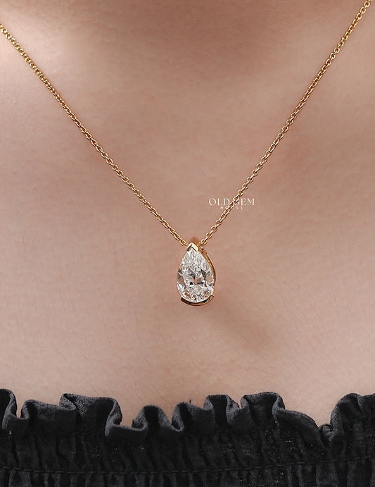 Old Mine Pear Solitaire Pendant