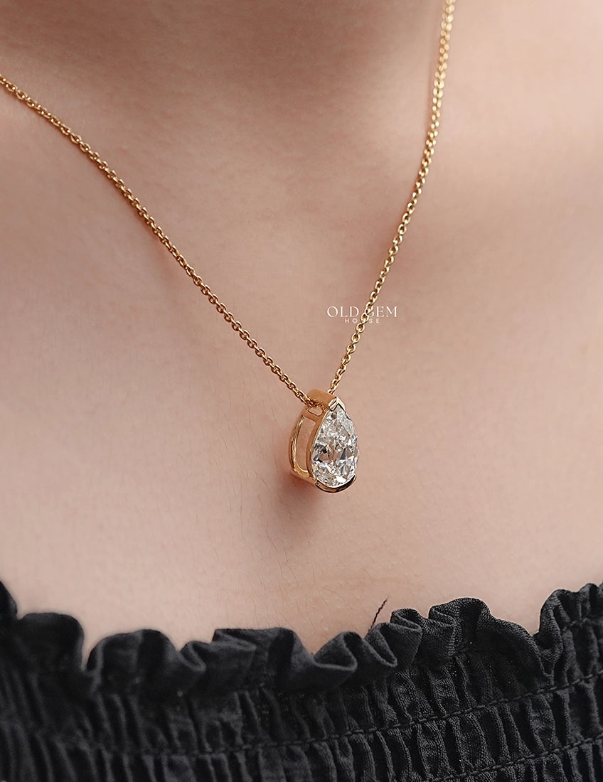 Old Mine Pear Solitaire Pendant