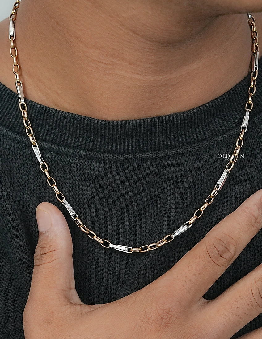Dual Tone Gold Paper Clip Chain For Men