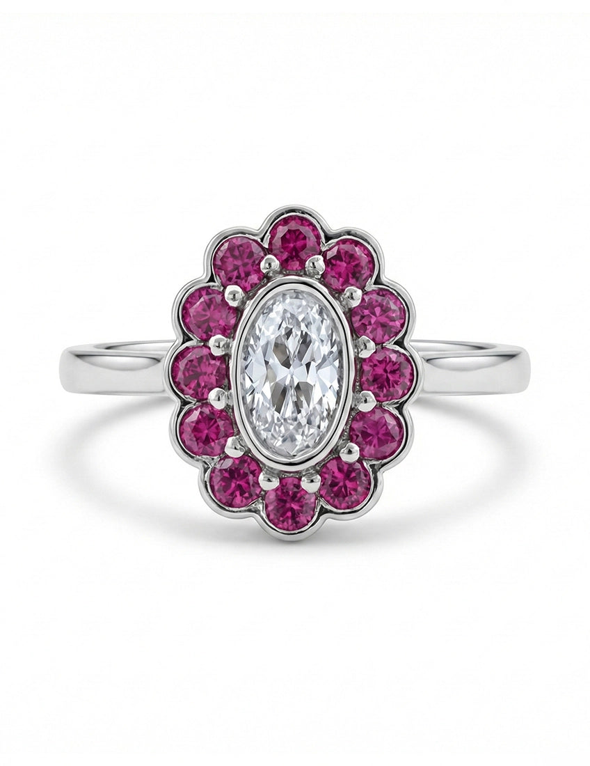 Art Deco Old Mine Oval Cut Pink Halo Engagement Ring Engagement Ring