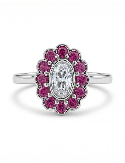 Art Deco Old Mine Oval Cut Pink Halo Engagement Ring Engagement Ring