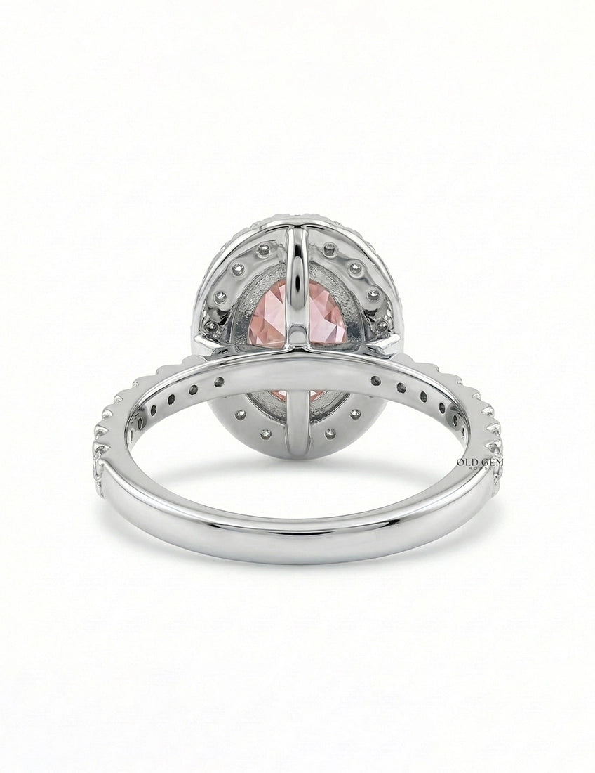 Edwardian Style Pink Oval Gemstone Halo Accent Ring Engagement Ring