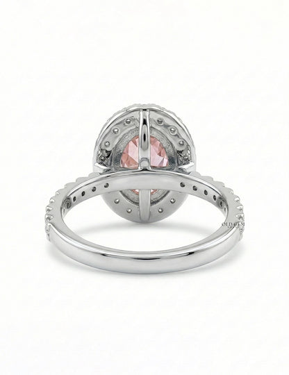 Edwardian Style Pink Oval Gemstone Halo Accent Ring Engagement Ring