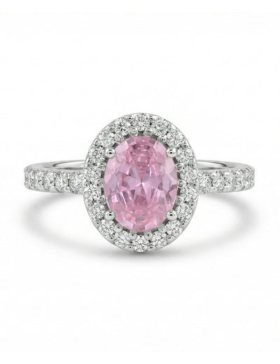 Edwardian Style Pink Oval Gemstone Halo Accent Ring