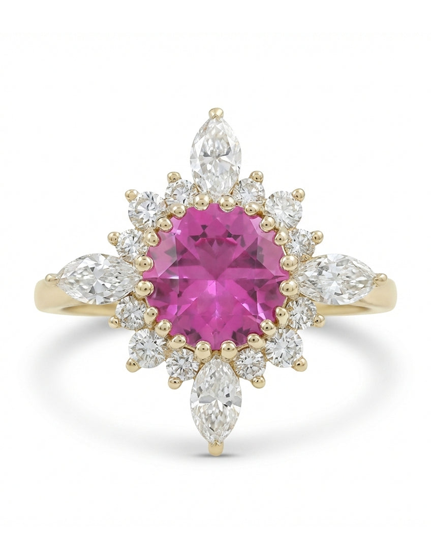 Vintage Victorian Pink Sapphire Halo Engagement Ring Engagement Ring