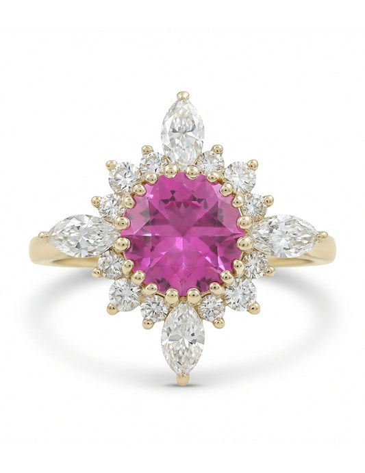 Vintage Victorian Pink Sapphire Halo Engagement Ring Engagement Ring