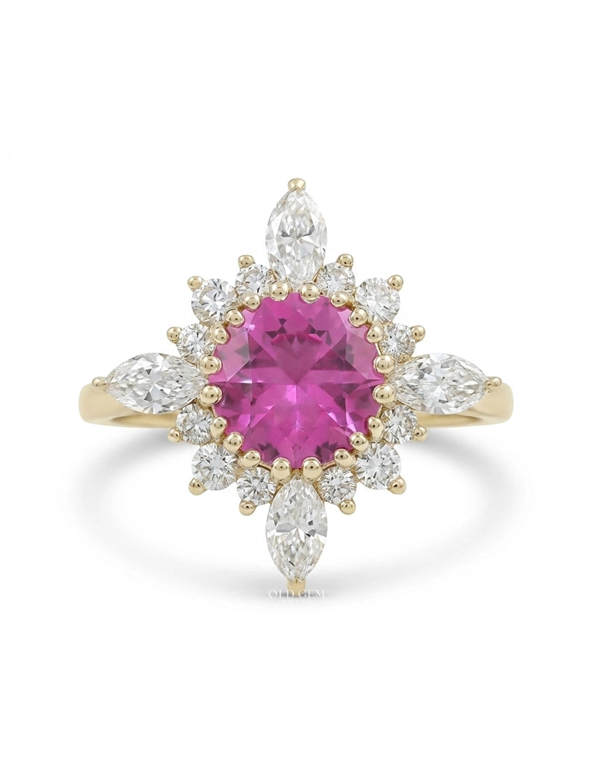 Vintage Victorian Pink Sapphire Halo Engagement Ring Engagement Ring