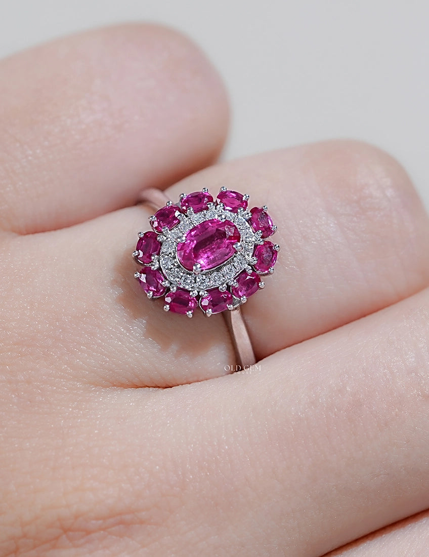 Oval Cut Lab Diamond Halo Engagement Ring