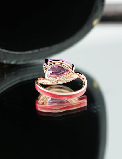 Pink Pear Lab Gemstone Curved Ring