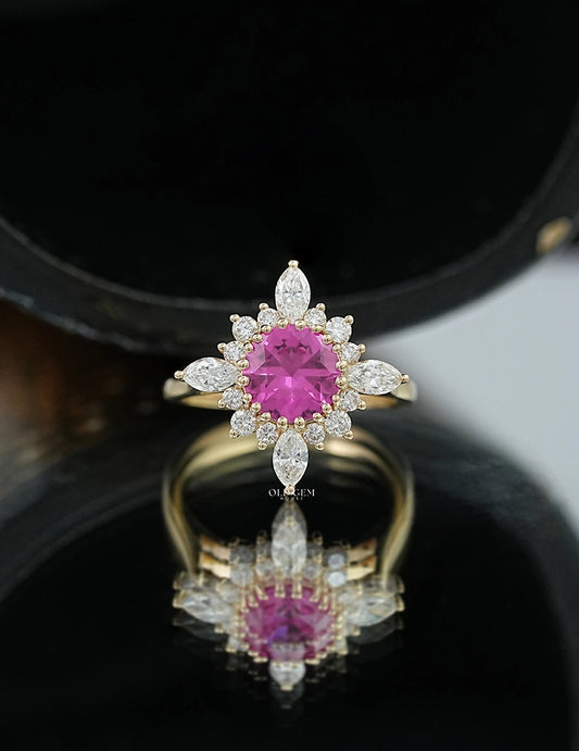 Pink Sapphire Halo Engagement Ring