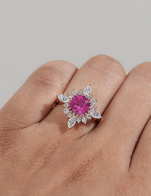 Pink Sapphire Halo Engagement Ring