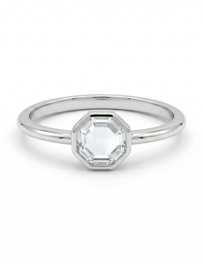 Mid Century Bezel Set Portrait Octagon Solitaire Ring Engagement Ring