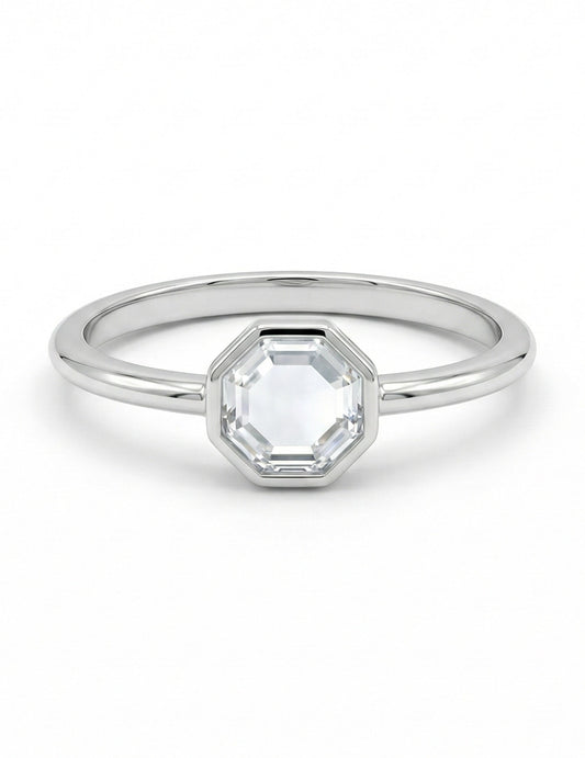 Mid Century Bezel Set Portrait Octagon Solitaire Ring Engagement Ring