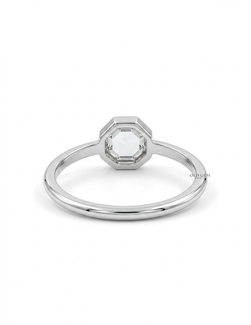 Mid Century Bezel Set Portrait Octagon Solitaire Ring Engagement Ring
