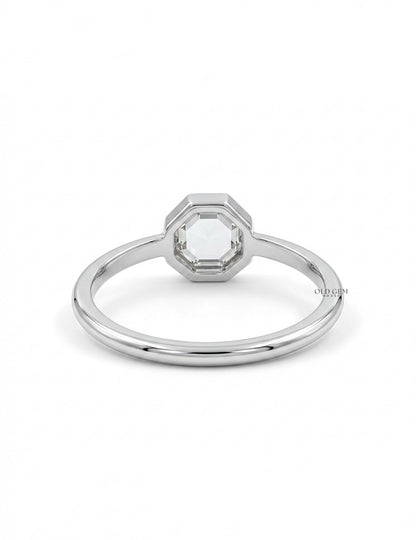 Mid Century Bezel Set Portrait Octagon Solitaire Ring Engagement Ring