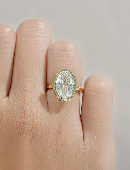 Georgian Portuguese Cut Oval Diamond Bezel Set Ring Engagement Ring