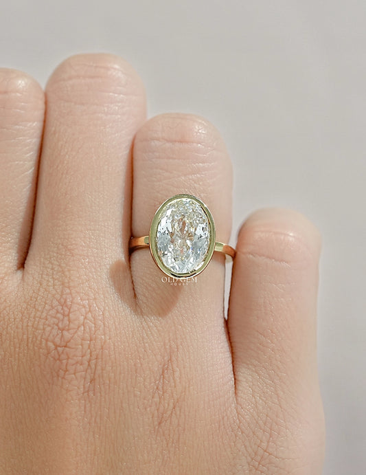 Georgian Portuguese Cut Oval Diamond Bezel Set Ring Engagement Ring