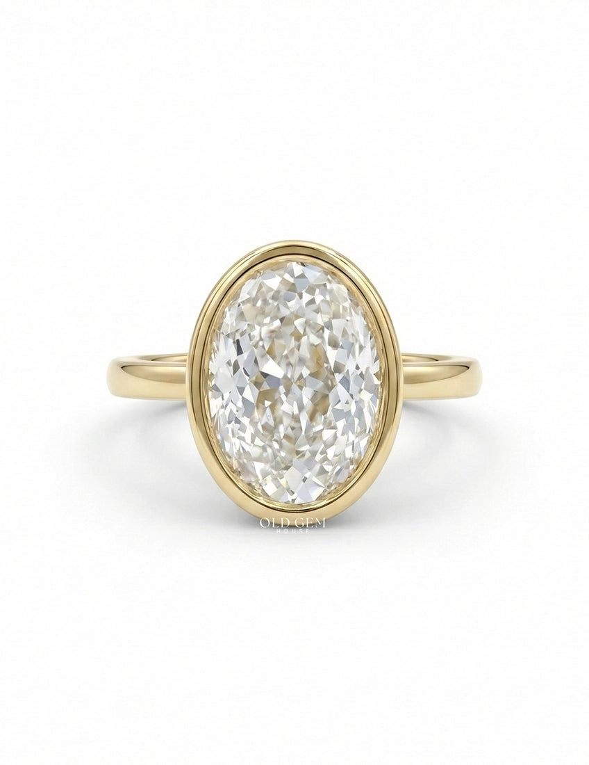 Georgian Portuguese Cut Oval Diamond Bezel Set Ring Engagement Ring