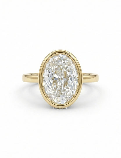 Georgian Portuguese Cut Oval Diamond Bezel Set Ring Engagement Ring