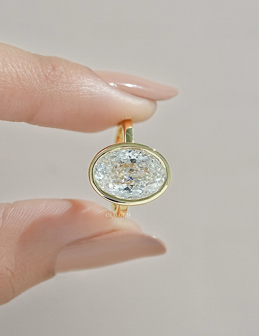 Georgian Portuguese Cut Oval Diamond Bezel Set Ring Engagement Ring
