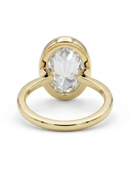 Georgian Portuguese Cut Oval Diamond Bezel Set Ring Engagement Ring