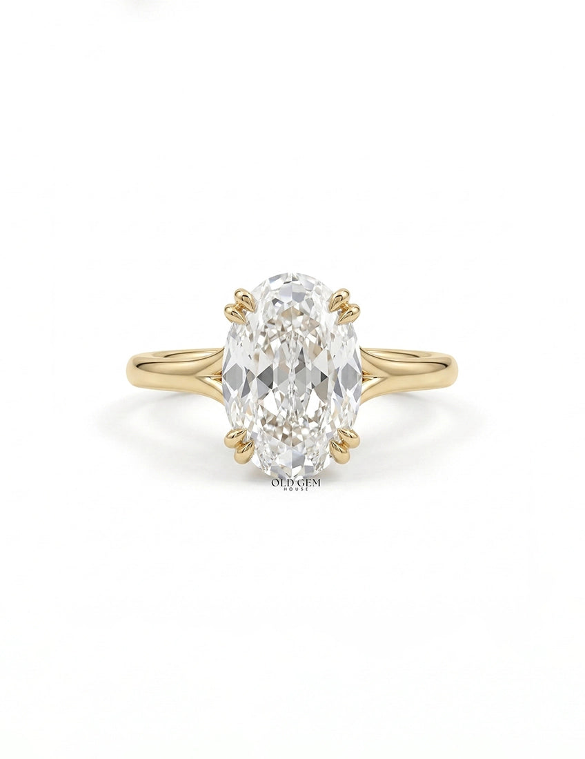 Georgian Portuguese Oval Cut Diamond Split Shank Ring Engagement Ring