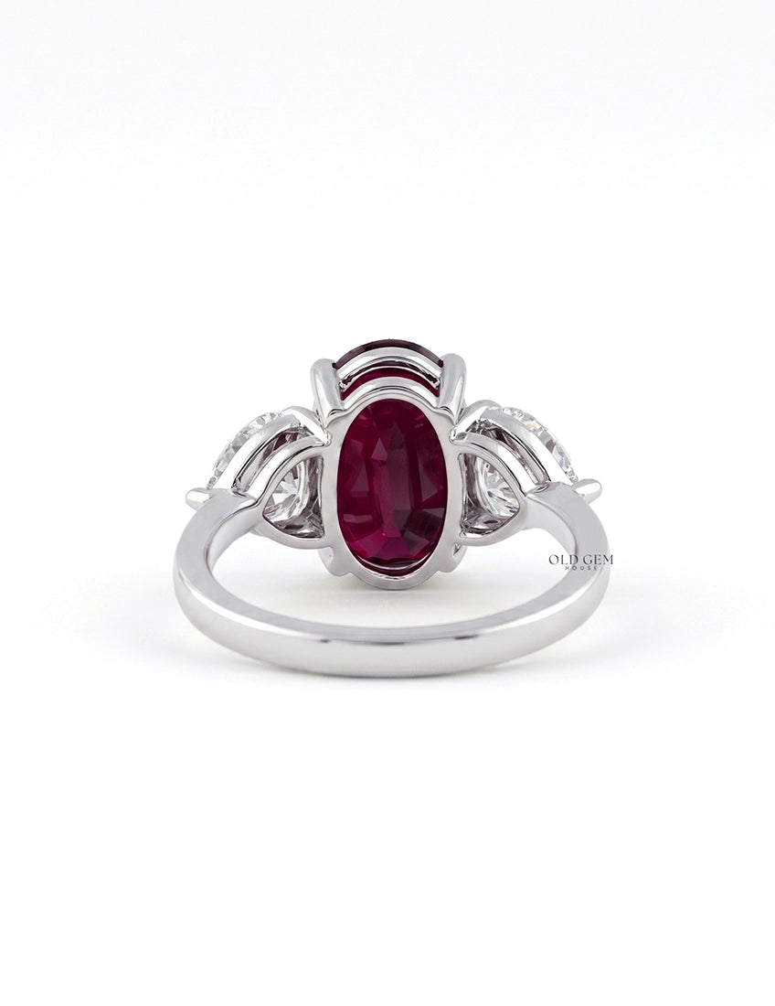 Edwardian Oval Ruby Gemstone Three Stone Ring Engagement Ring