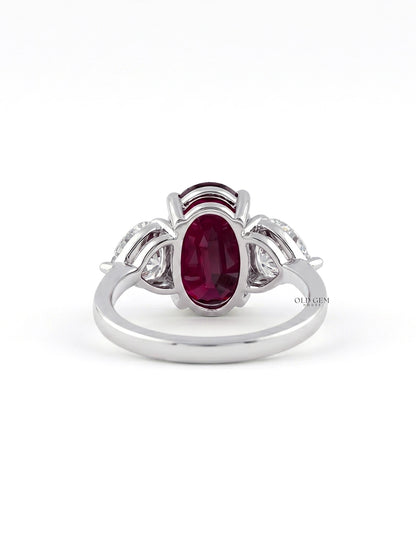 Edwardian Oval Ruby Gemstone Three Stone Ring Engagement Ring
