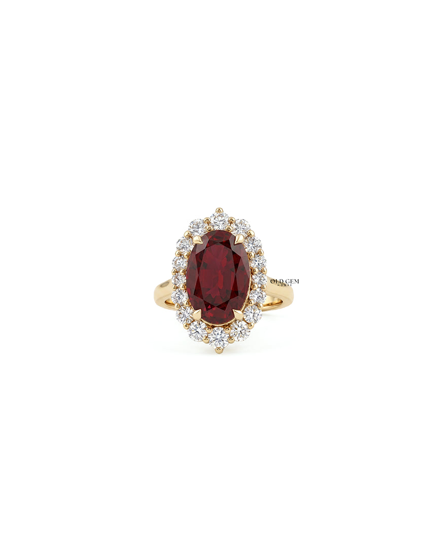 Retro Red Ruby Gemstone Halo Engagement Ring Engagement Ring