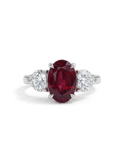 Edwardian Oval Ruby Gemstone Three Stone Ring Engagement Ring