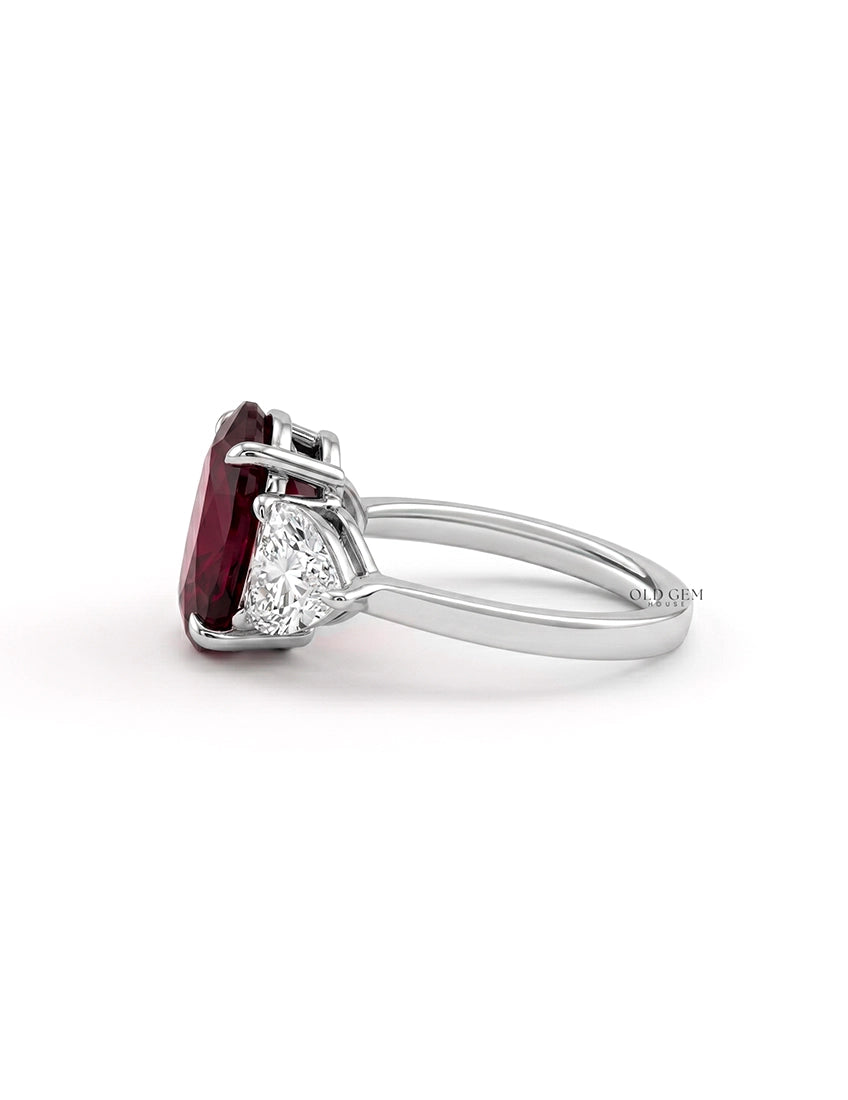Edwardian Oval Ruby Gemstone Three Stone Ring Engagement Ring