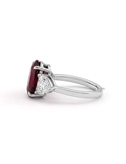 Edwardian Oval Ruby Gemstone Three Stone Ring Engagement Ring