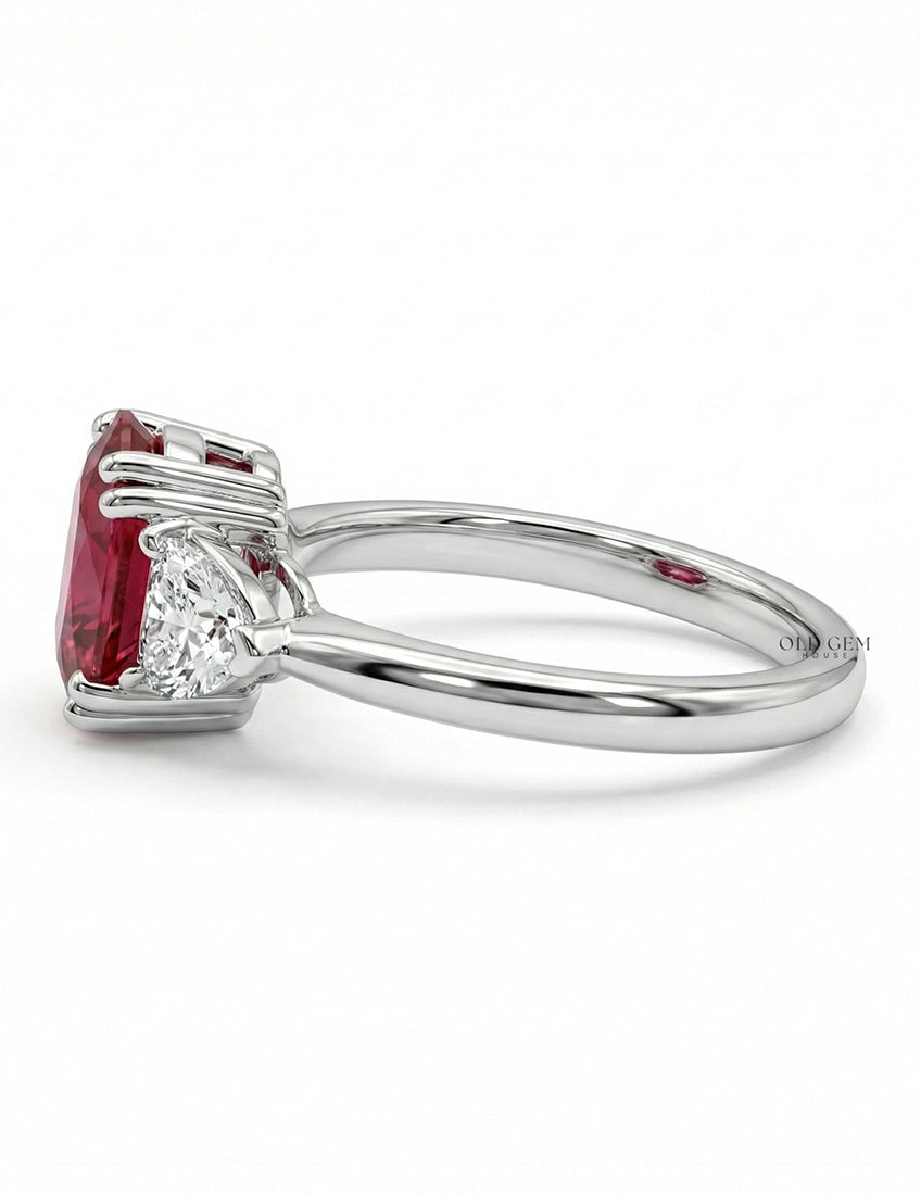 Red Gemstone Oval Cut Three Stone Engagement Ring Engagement Ring