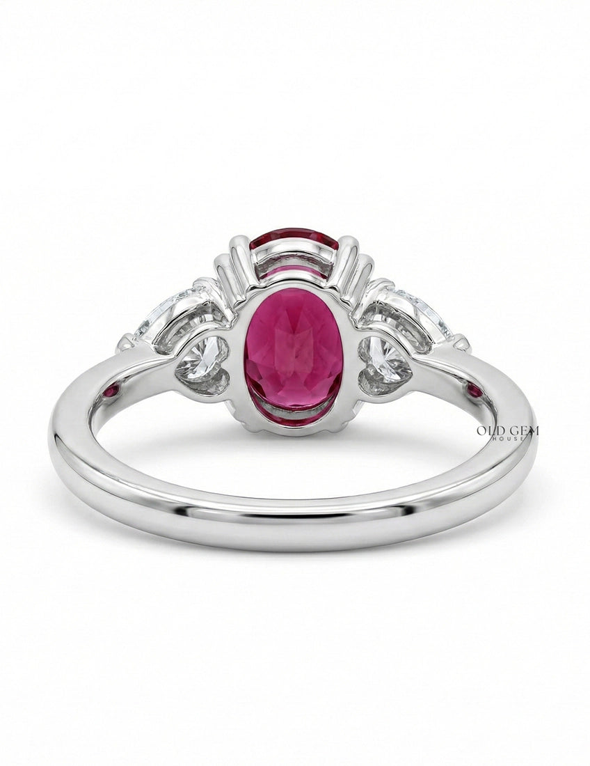 Red Gemstone Oval Cut Three Stone Engagement Ring Engagement Ring